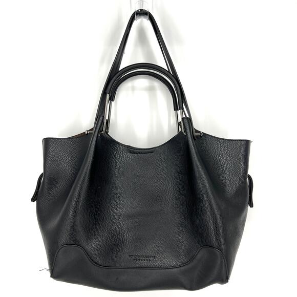 Sondra Roberts Squared Vegan Leather Tote Satchel Black Shoulder Bag Purse Large - Picture 1 of 12